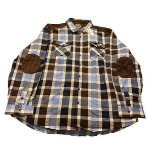 Parish, men’s plaid button down shirt with elbow patches, 5XL, NWT, $50